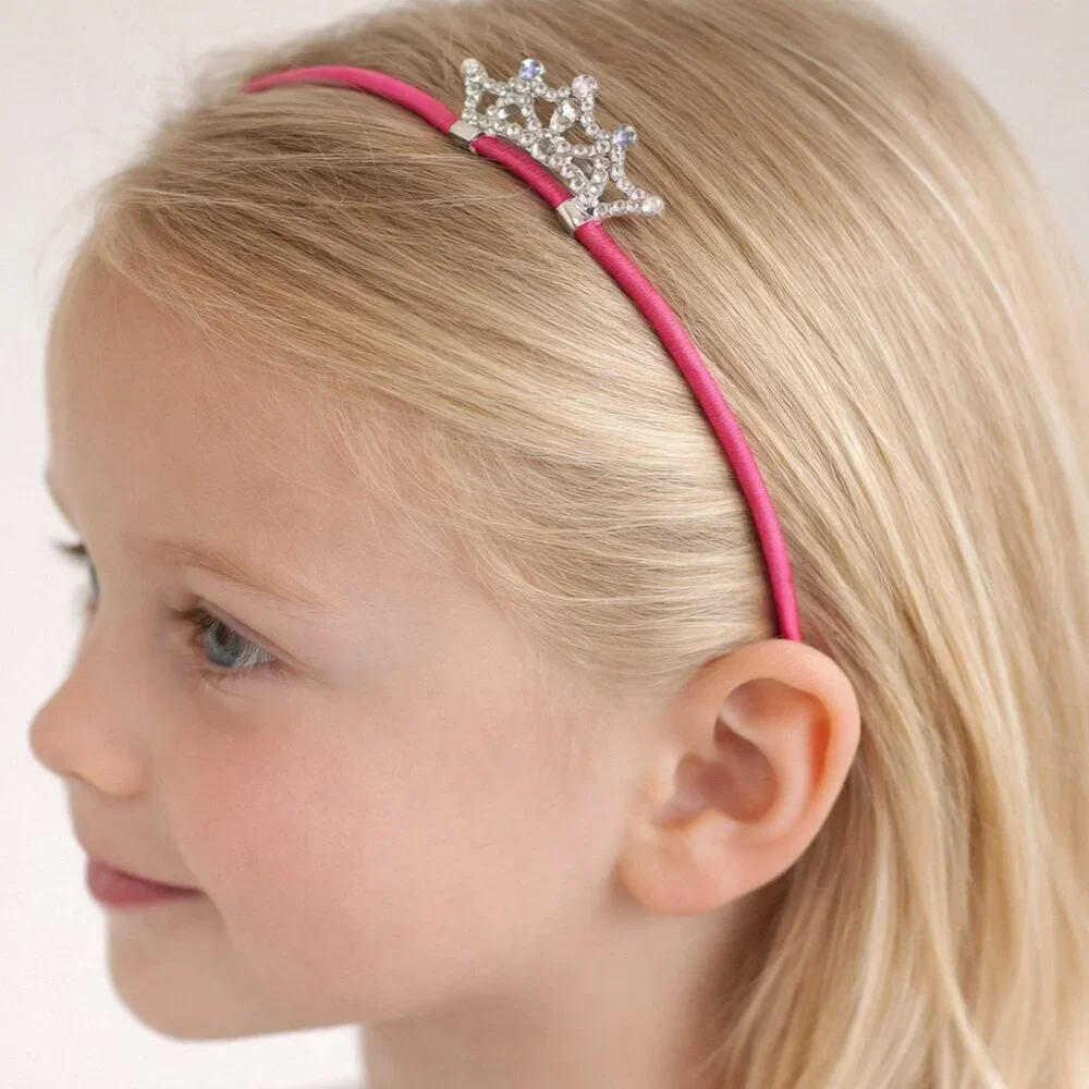 Couture Clips Boutique Pink w/Silver Crown Girls‎ Princess Tiara Headband NEW
